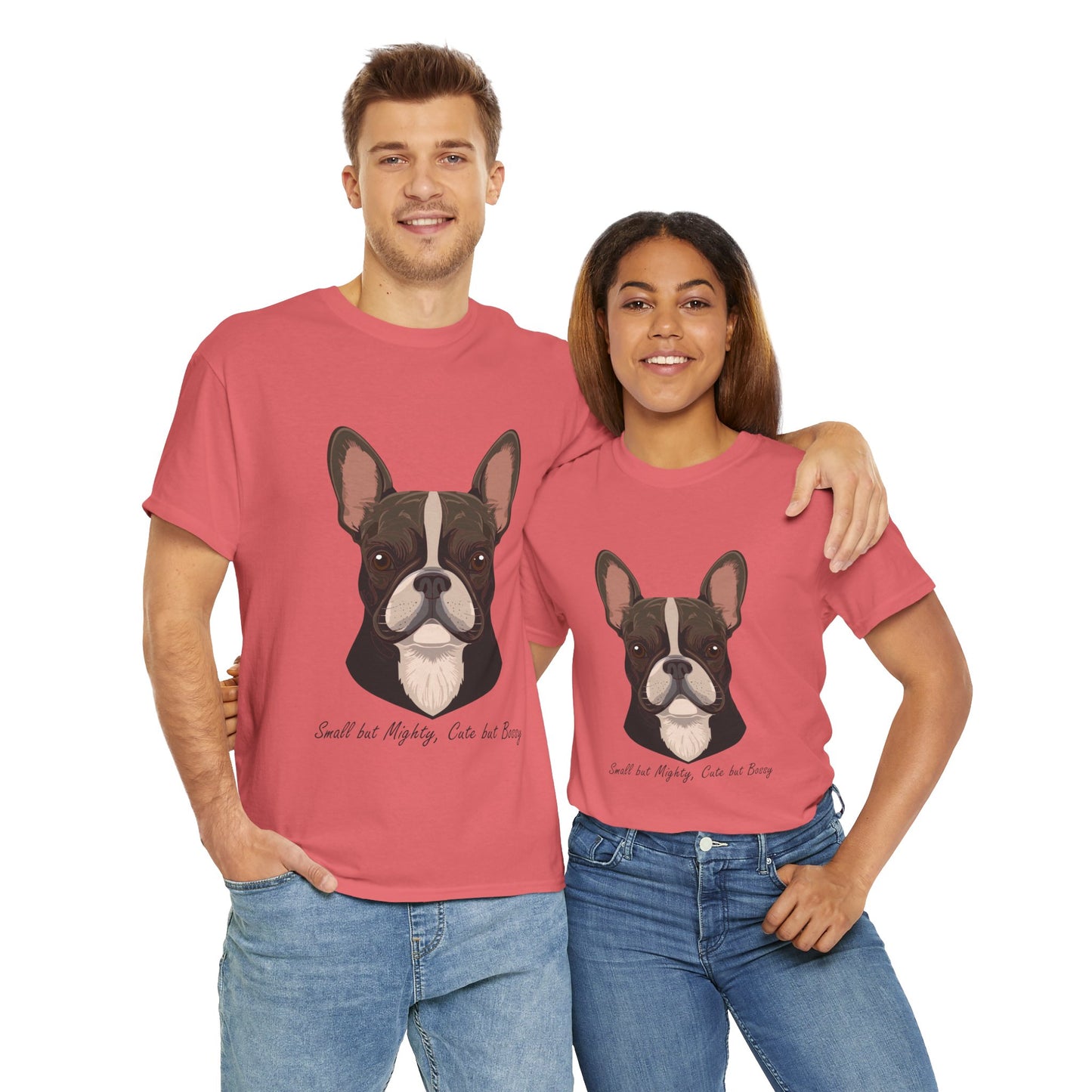 Camiseta unisex de algodón grueso con diseño de bulldog francés: pequeño pero poderoso, lindo pero mandón.