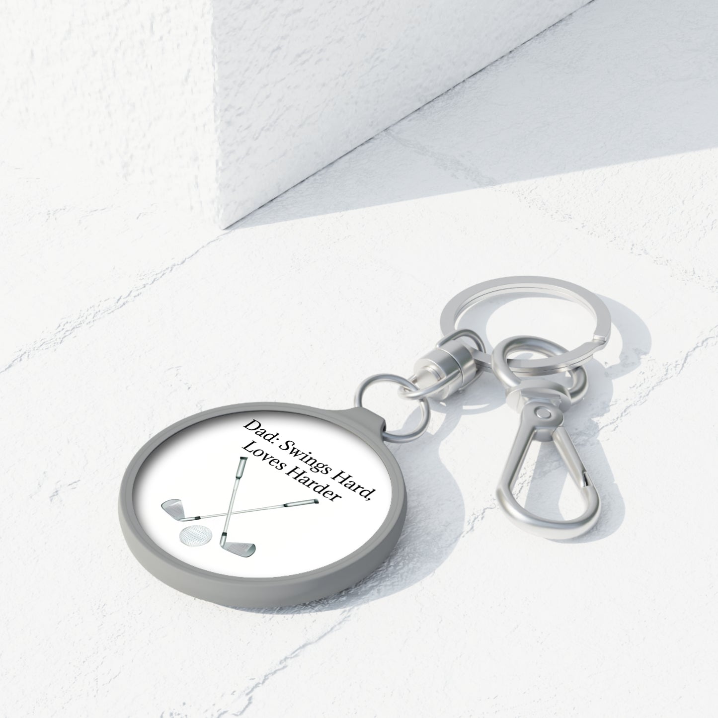 Dad Golf Keyring Tag for Dads - 'Swings Hard, Loves Harder'
