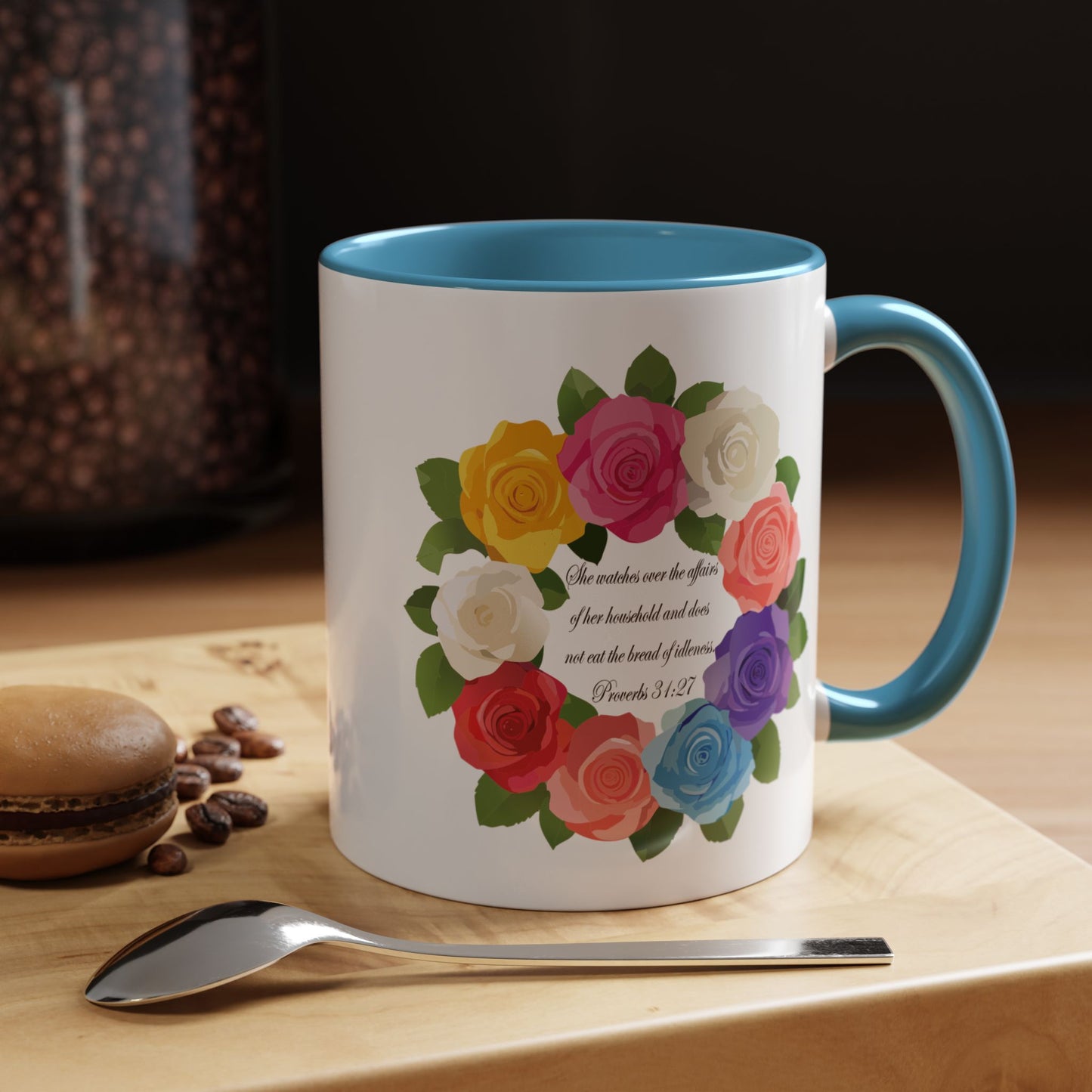Inspirational Floral Coffee Mug for Mom- Proverbs 31:27