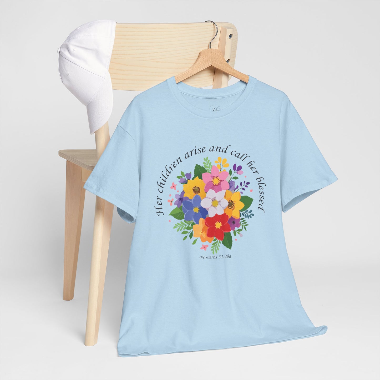 Floral Design for Mom Unisex Heavy Cotton Tee - 'Her Children Arise and Call Her Blessed'