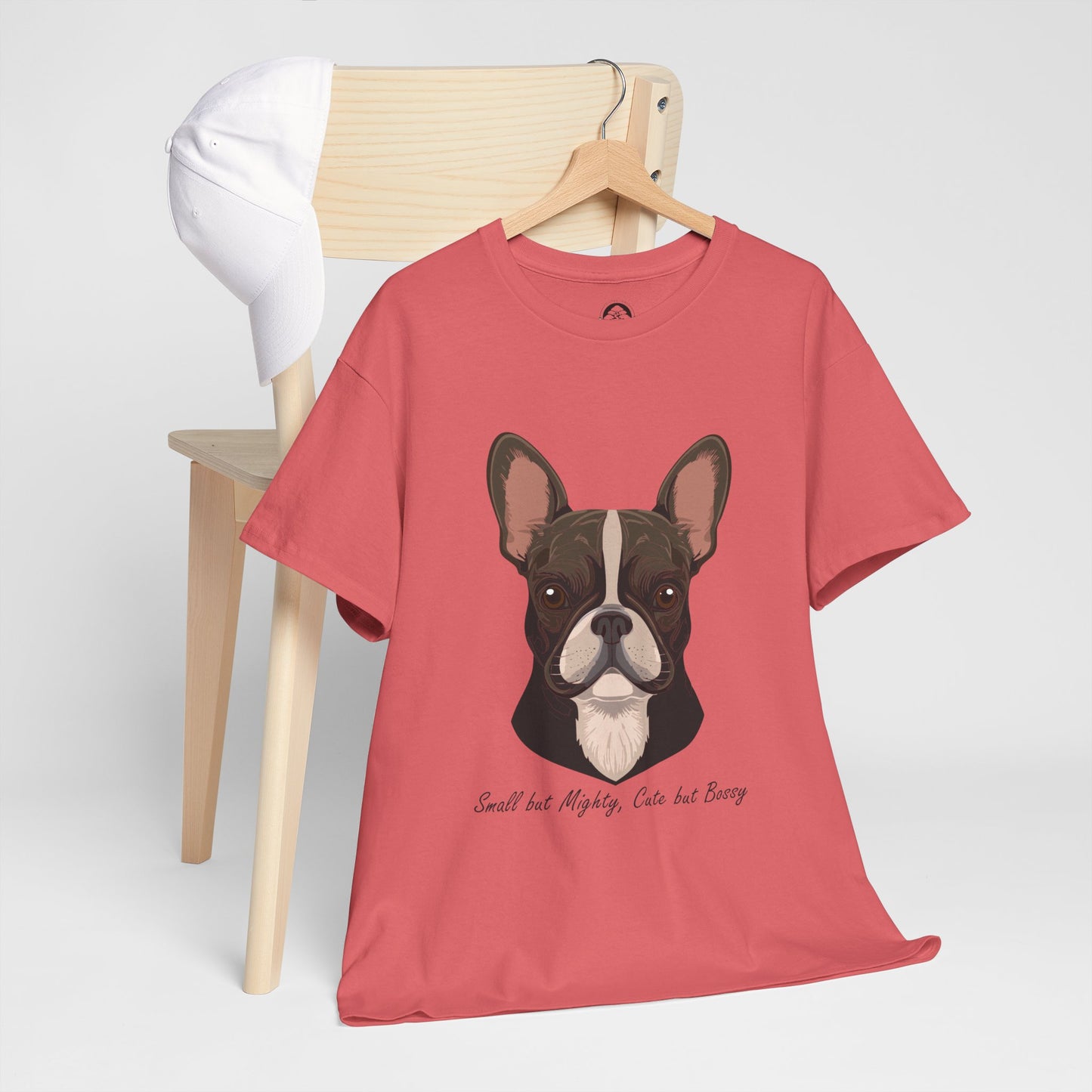 Camiseta unisex de algodón grueso con diseño de bulldog francés: pequeño pero poderoso, lindo pero mandón. 
