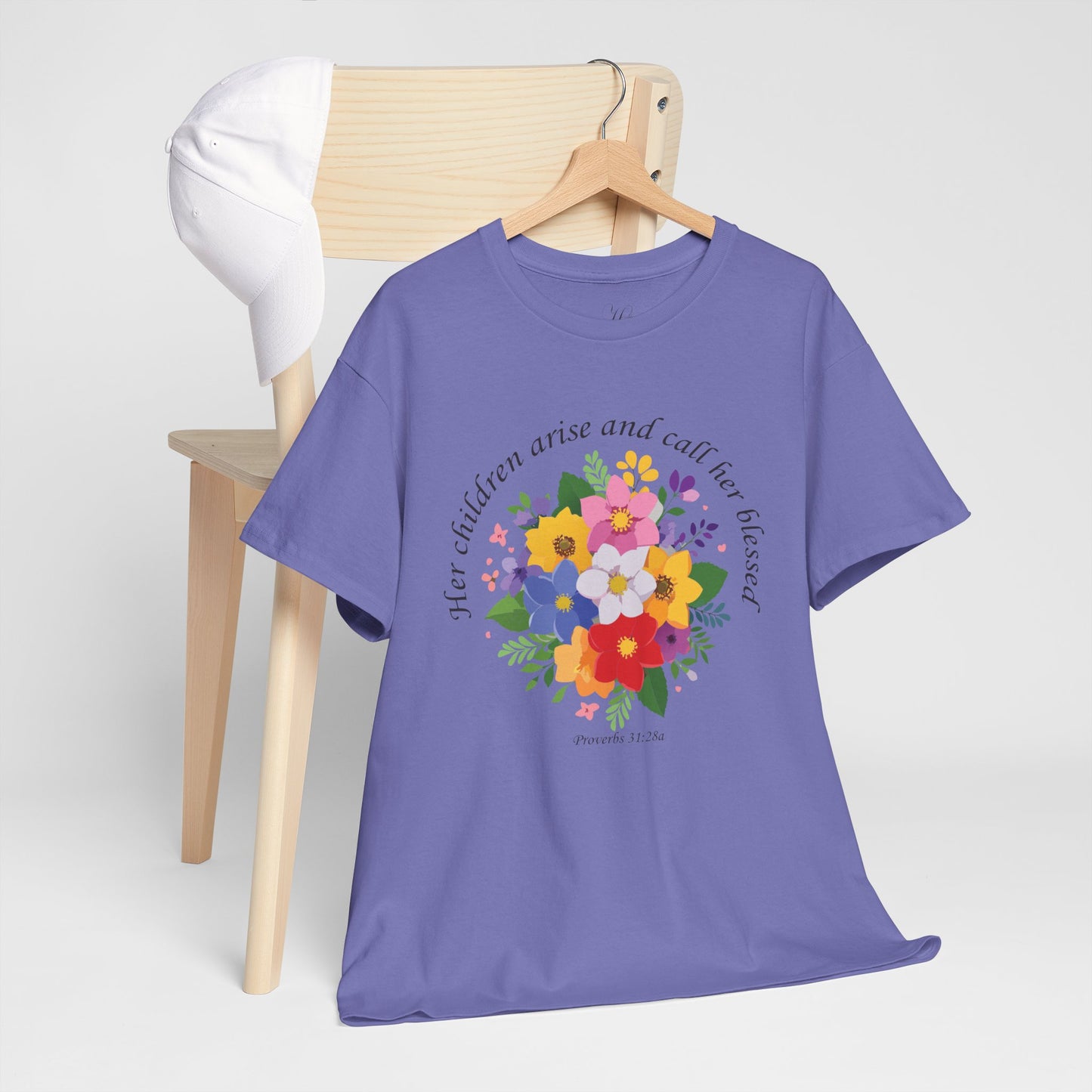 Floral Design for Mom Unisex Heavy Cotton Tee - 'Her Children Arise and Call Her Blessed'