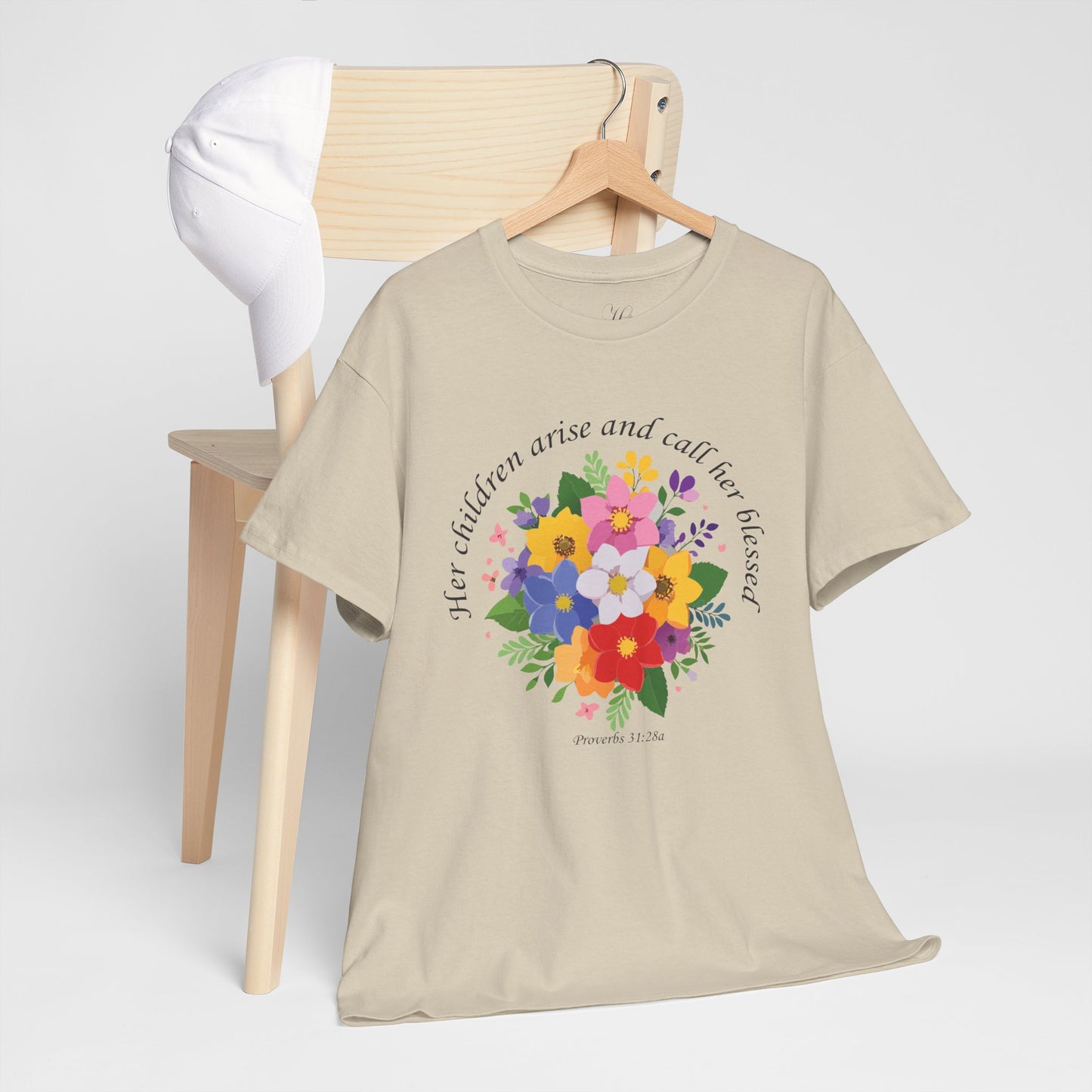 Floral Design for Mom Unisex Heavy Cotton Tee - 'Her Children Arise and Call Her Blessed'