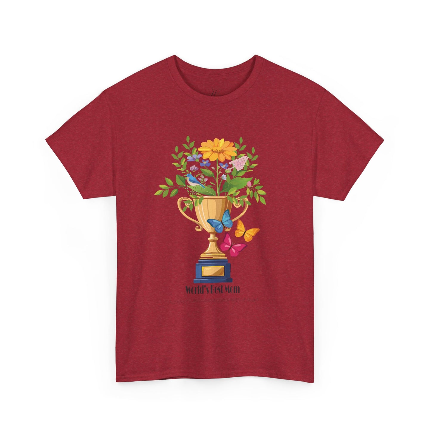 Floral Trophy for Mom Unisex Heavy Cotton Tee - Celebrating Achievement with Butterflies