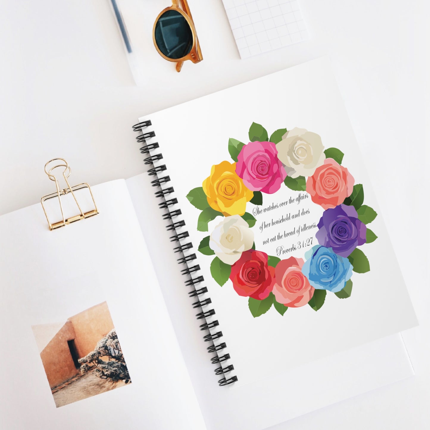 Inspirational Floral Spiral Notebook for Mom - Proverbs 31:27