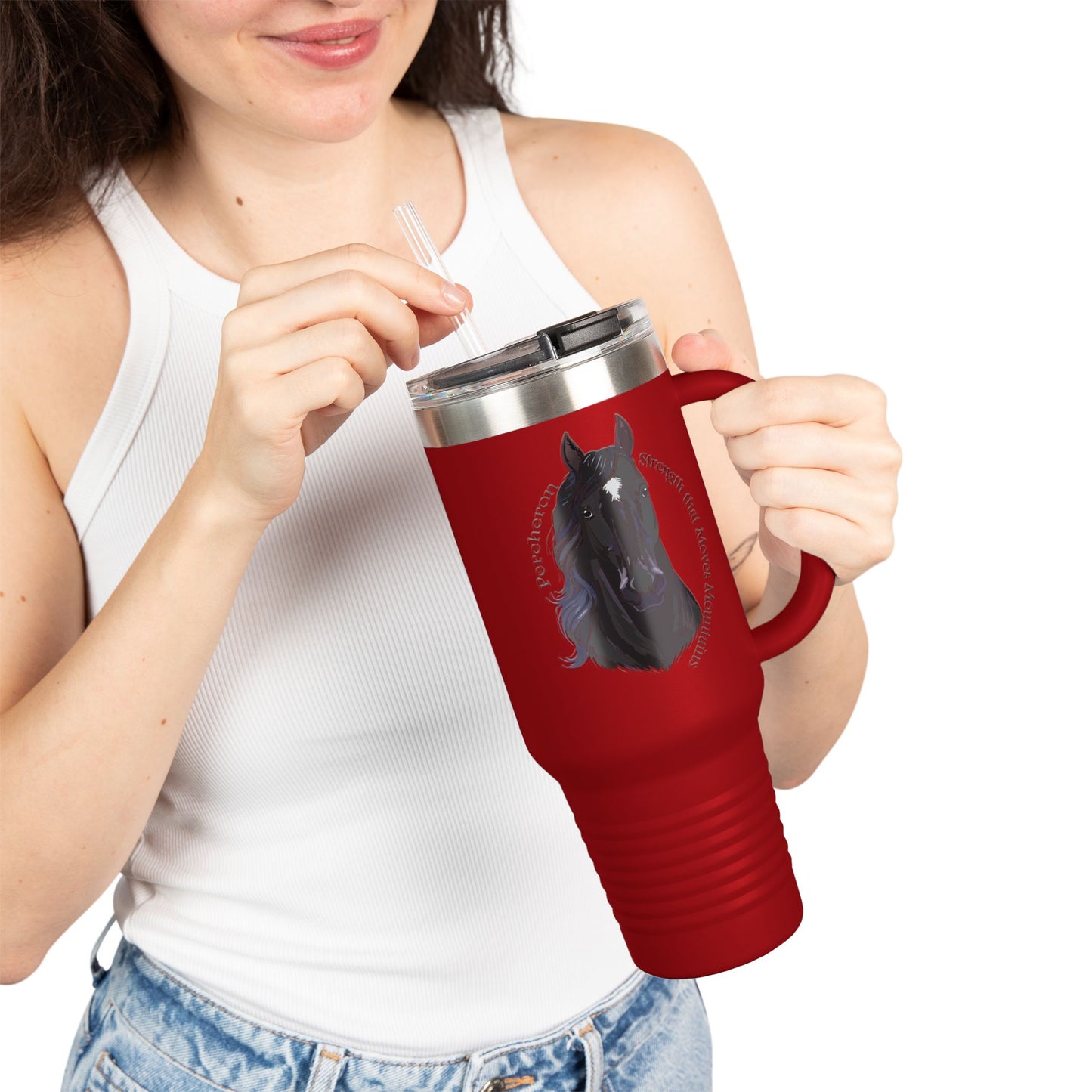 Percheron Elegant Horse Design Insulated Travel Mug - 40oz - Perfect for Horse Lovers