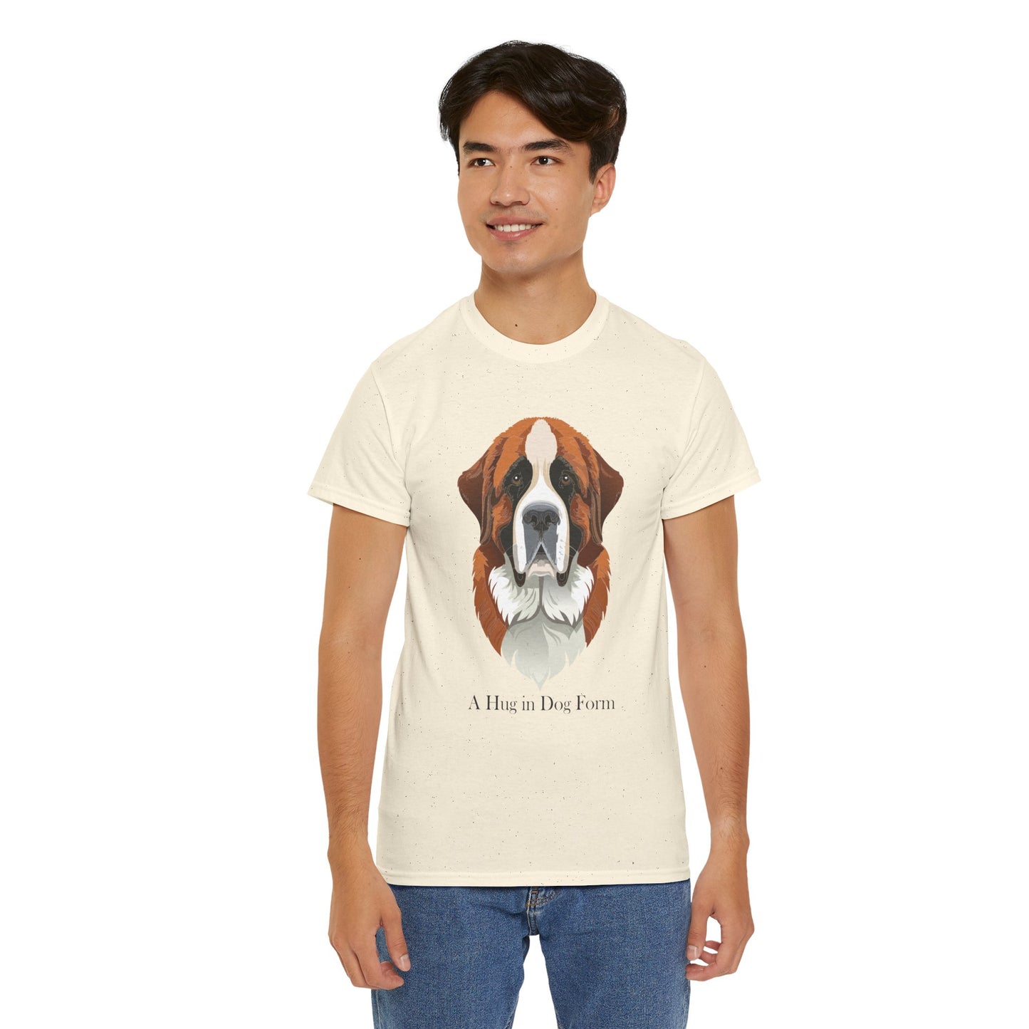 Camiseta unisex de algodón grueso con diseño de San Bernardo: Un abrazo en forma de perro 