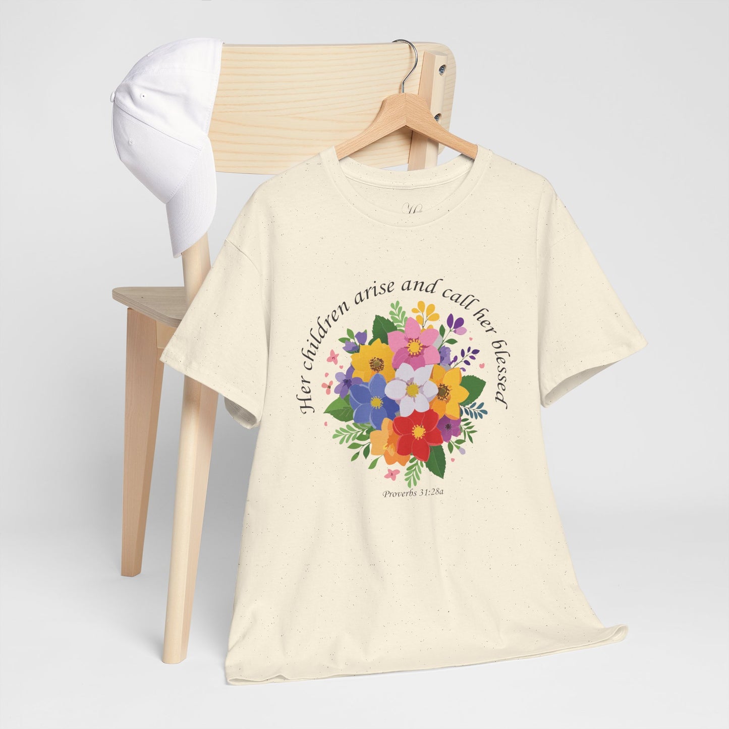 Floral Design for Mom Unisex Heavy Cotton Tee - 'Her Children Arise and Call Her Blessed'