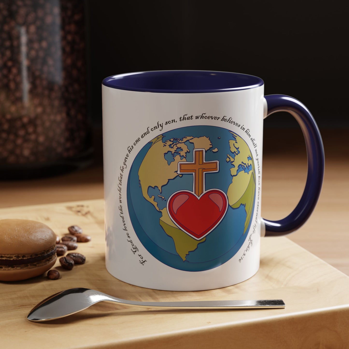 Taza de café con acento inspirador: diseño de fe y amor, perfecta para la motivación diaria. 