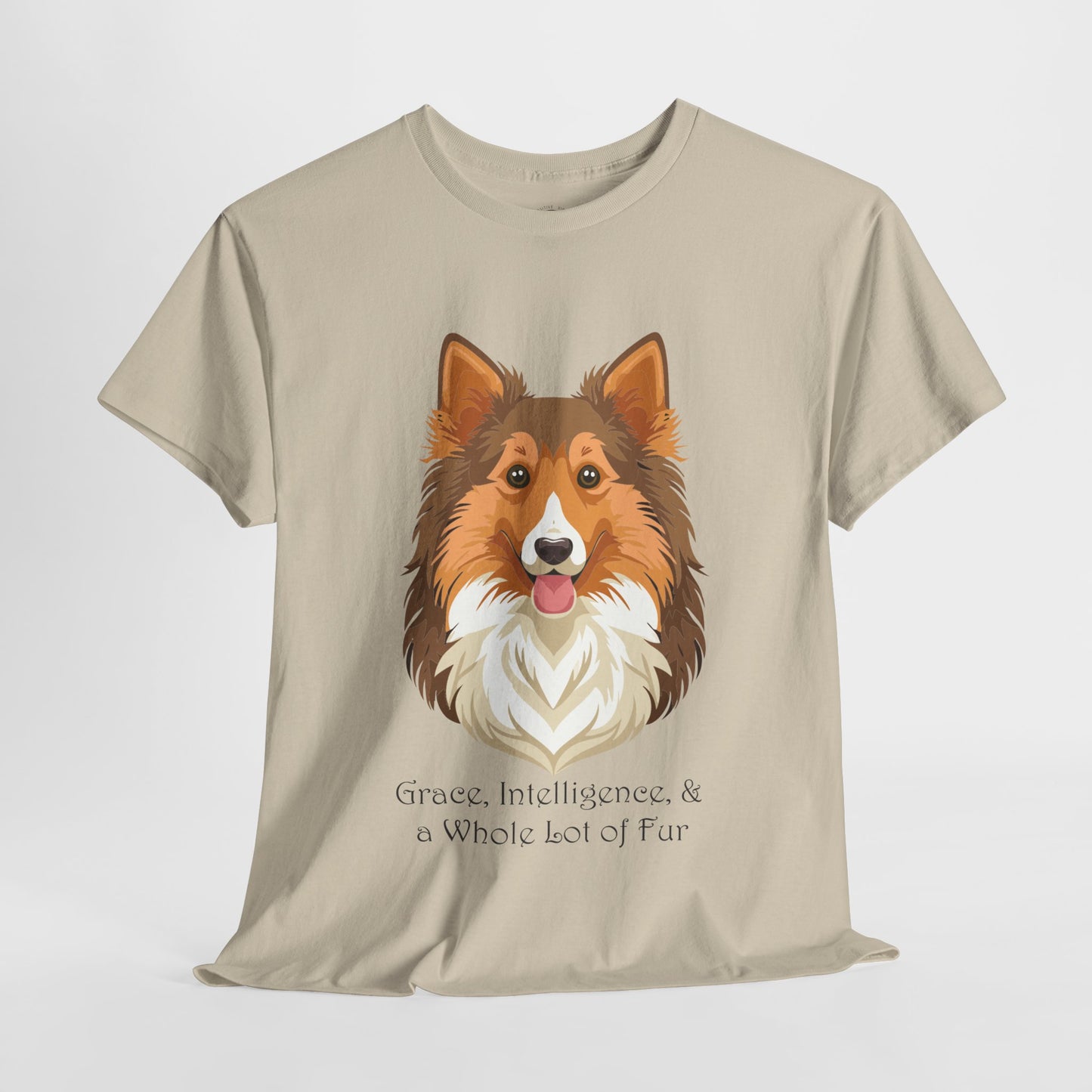 Camiseta unisex de algodón grueso con diseño de perro pastor de Shetland: gracia, inteligencia y mucho pelo 
