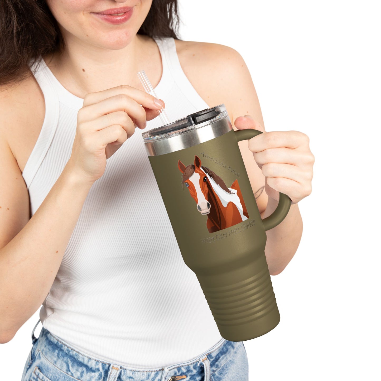 American Paint Equestrian Insulated Travel Mug - 40oz with Horse Design