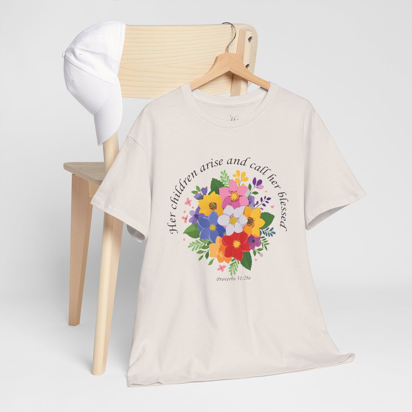 Floral Design for Mom Unisex Heavy Cotton Tee - 'Her Children Arise and Call Her Blessed'