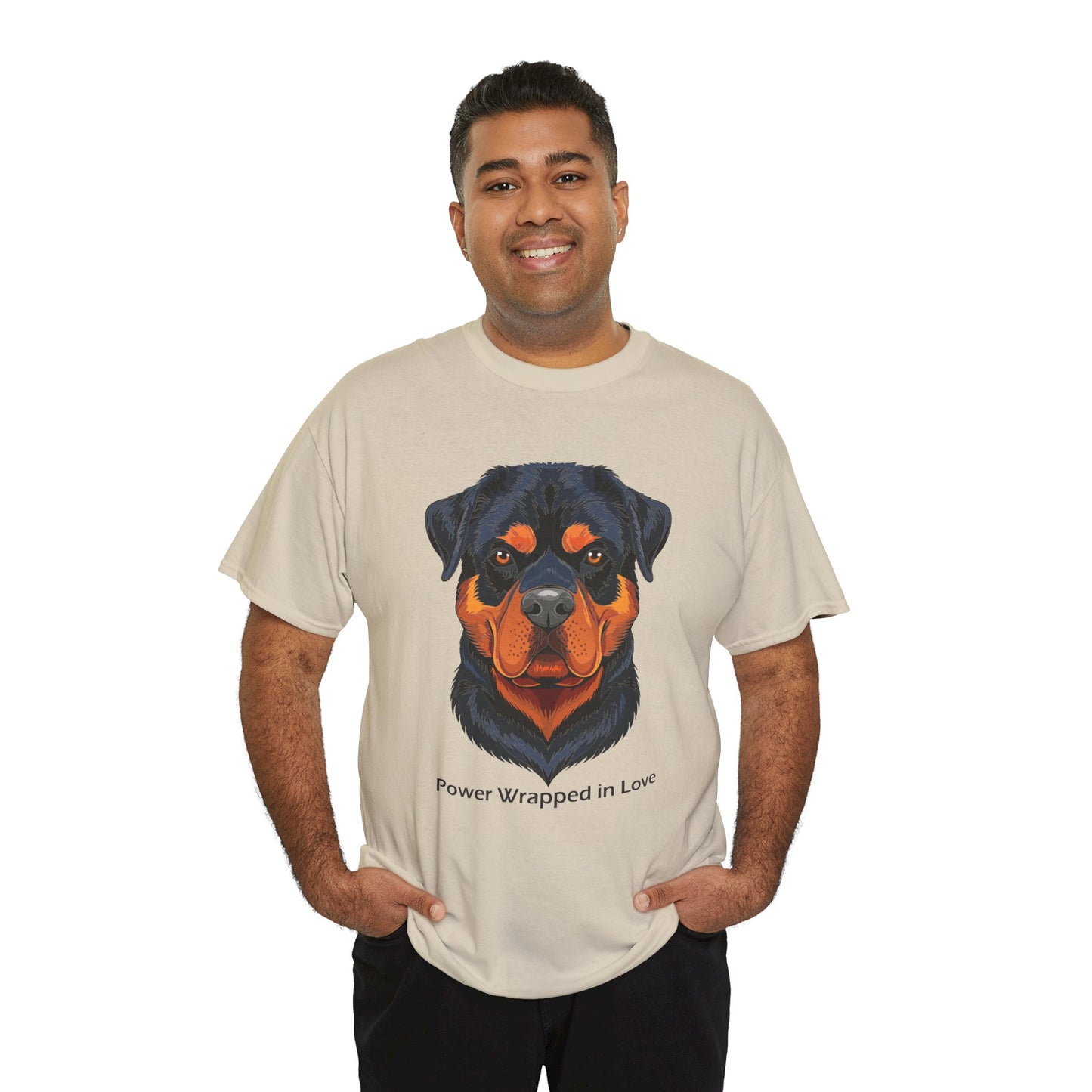 Camiseta unisex de algodón grueso Rottweiler - Power Wraped in Lover 