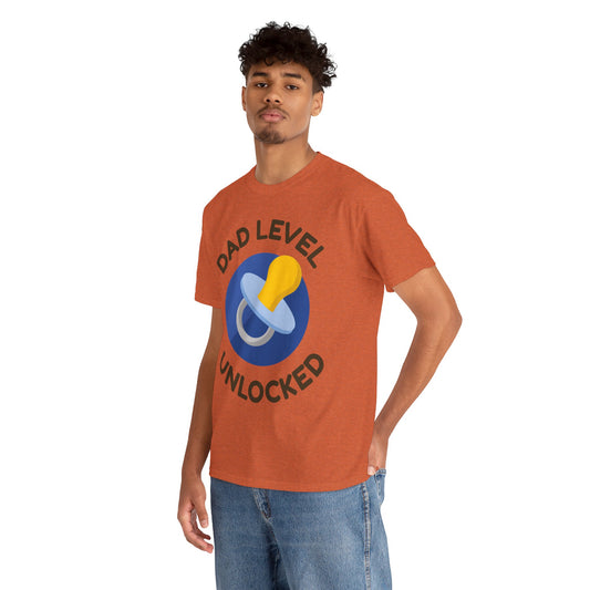 Dad Level Unlocked T-Shirt - Unisex Heavy Cotton Tee for New Dads