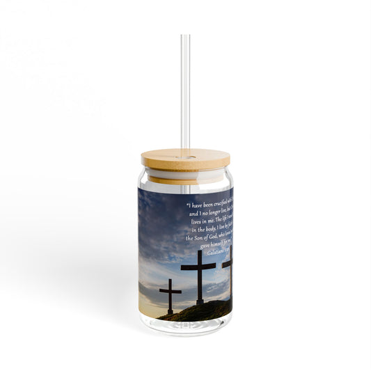 Vaso inspirador con frase de fe "Tres Cruces" - 16 oz - Vaso ecológico 