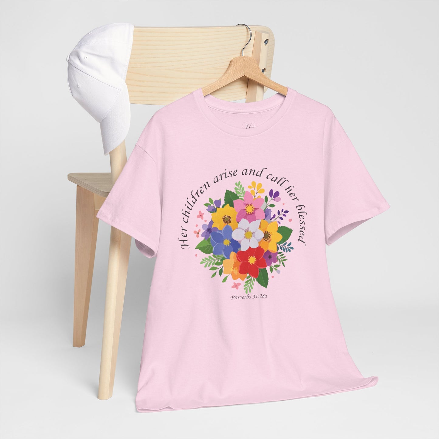 Floral Design for Mom Unisex Heavy Cotton Tee - 'Her Children Arise and Call Her Blessed'
