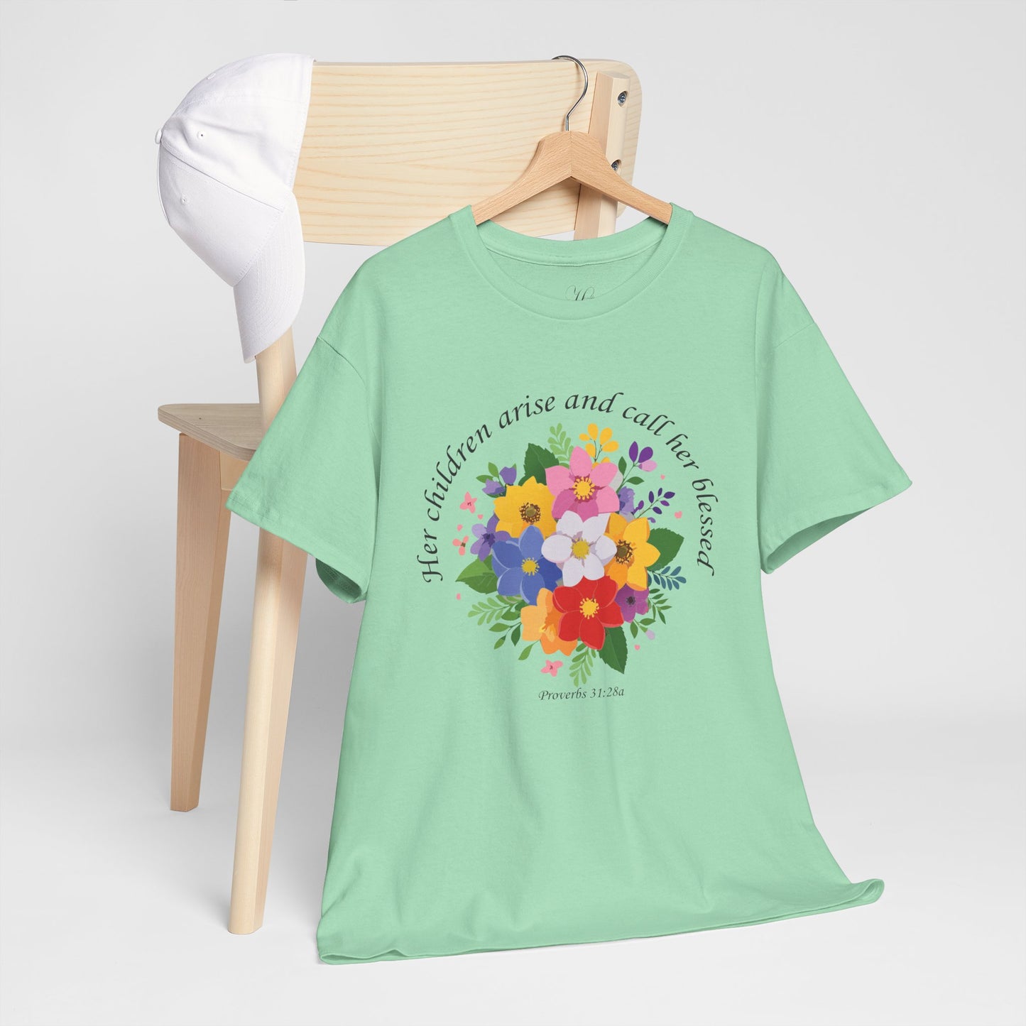 Floral Design for Mom Unisex Heavy Cotton Tee - 'Her Children Arise and Call Her Blessed'