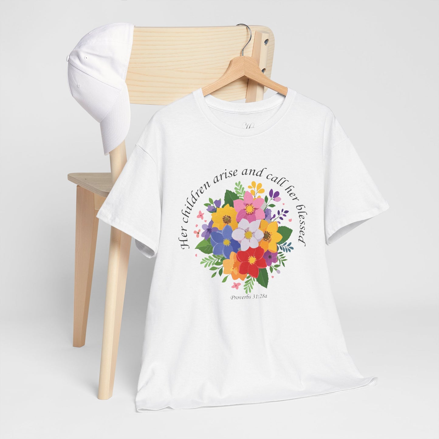 Floral Design for Mom Unisex Heavy Cotton Tee - 'Her Children Arise and Call Her Blessed'