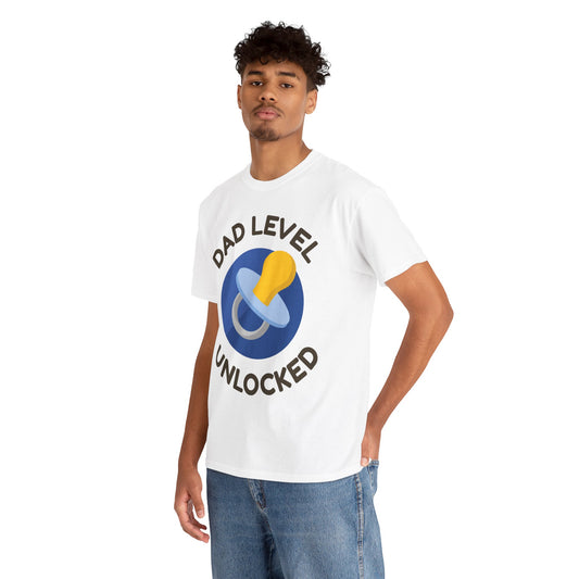 Dad Level Unlocked T-Shirt - Unisex Heavy Cotton Tee for New Dads