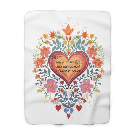 Mom Heart Floral Sherpa Fleece Blanket - Cozy Gift for Mother's Day and Year-Round Comfort