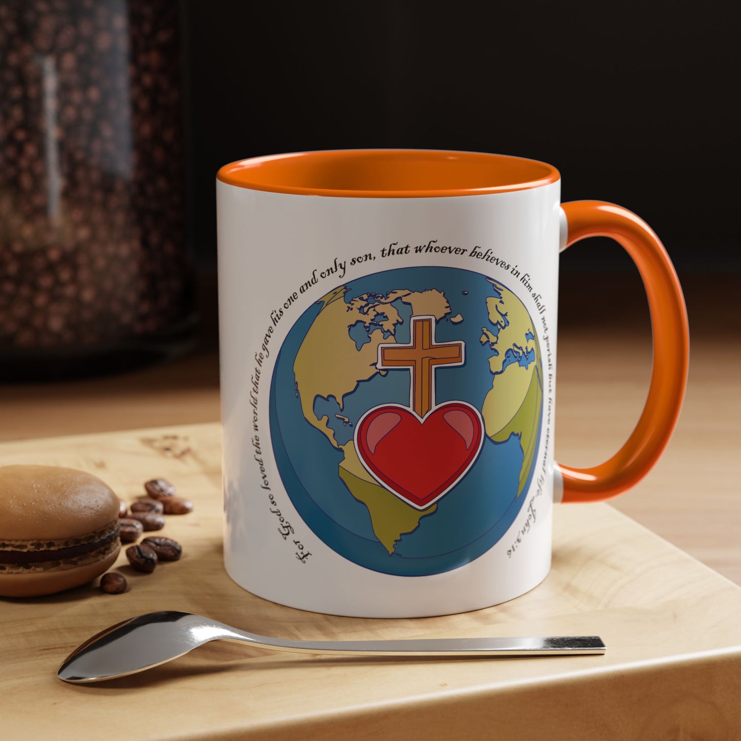 Taza de café con acento inspirador: diseño de fe y amor, perfecta para la motivación diaria. 
