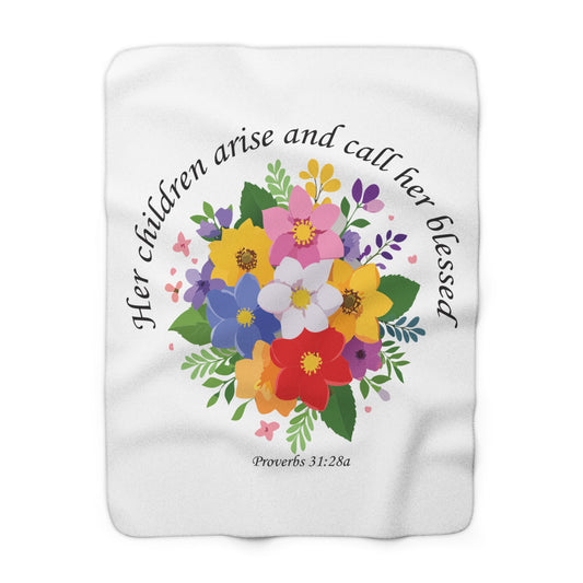 Floral Proverbs Sherpa Fleece Blanket for Mom- Cozy and Inspirational Throw for Home Decor & Gifts