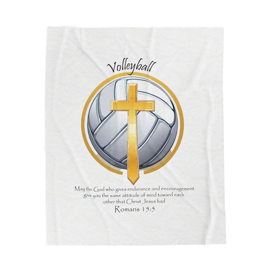 Manta de terciopelo con diseño de voleibol inspiradora - Faith &amp; Comfort 