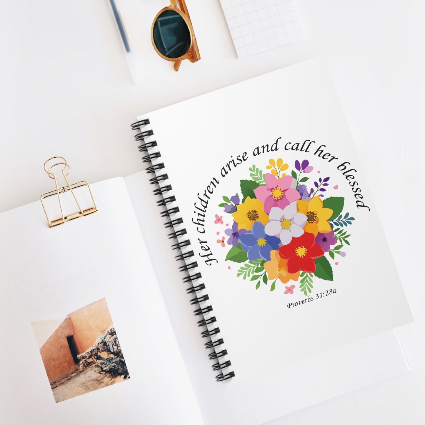 Floral Inspirational Spiral Notebook for Mom - Proverbs 31:28