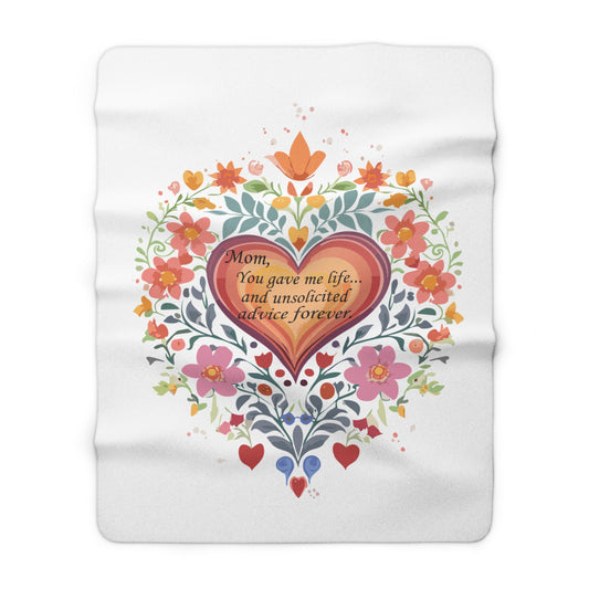 Mom Heart Floral Sherpa Fleece Blanket - Cozy Gift for Mother's Day and Year-Round Comfort